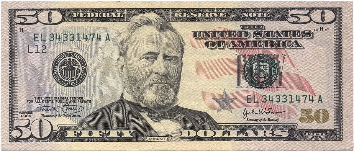 Obverse of the US 50 dollar bill showing Ulysses S. Grant